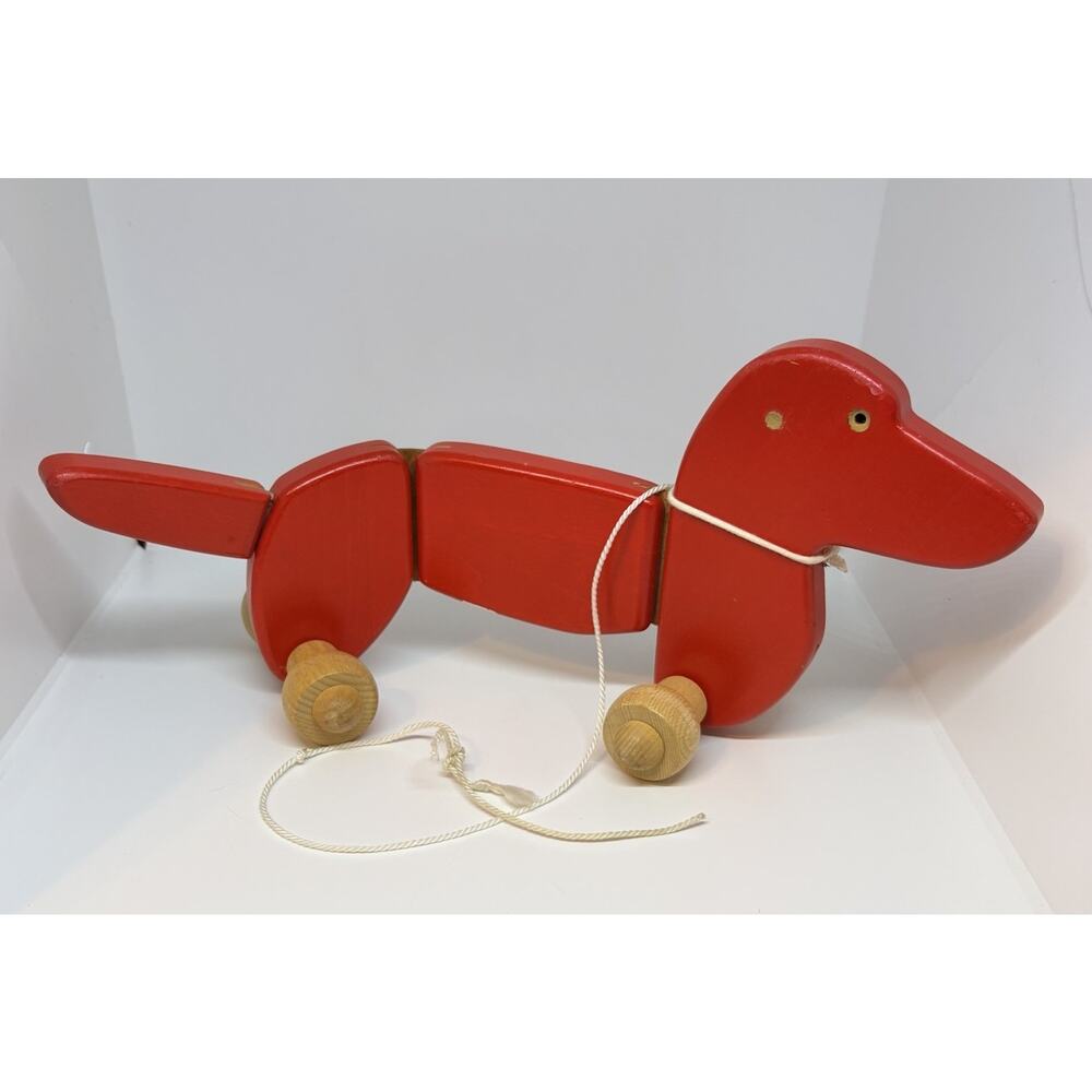 BAJO Dachshund Dog Pull Toy Red 16”